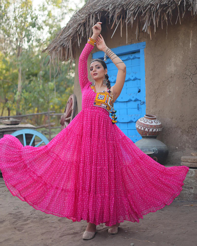 PINK COLOR GEORGETTE FULL FLAIR NAVRATRI GOWN