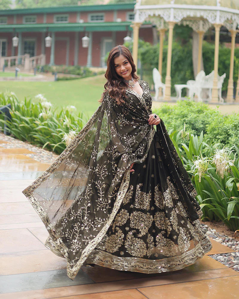 BLACK COLOR RANGOLI SILK EMBROIDERED LEHENGA CHOLI