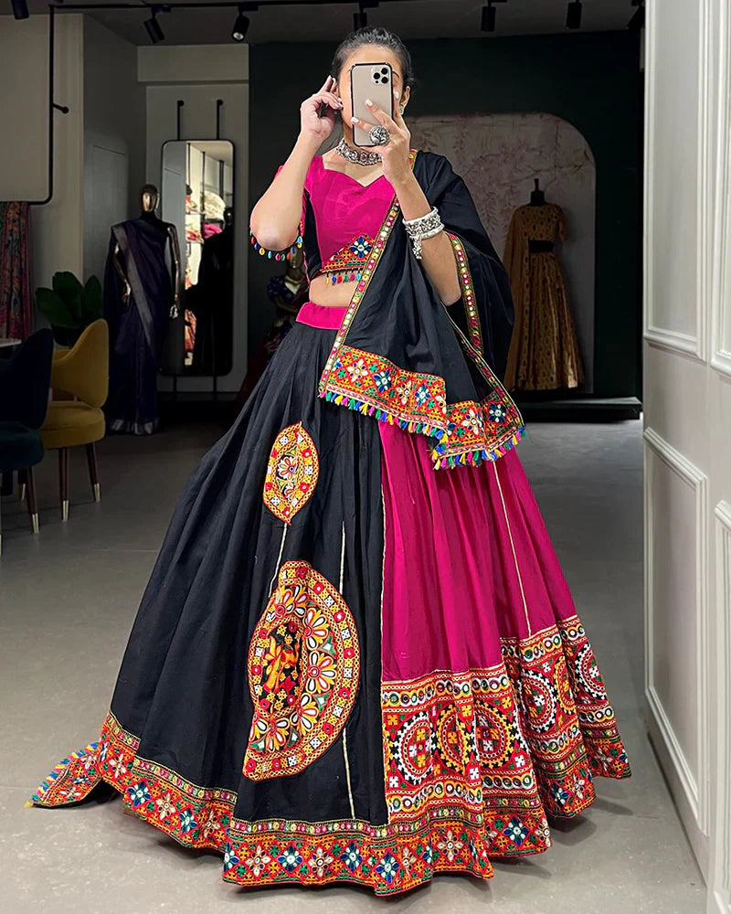 RANGILI BLACK PINK COLOR COTTON NAVRATRI LEHENGA CHOLI