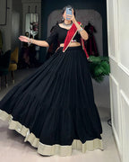 BLACK COLOR RAYON RUFFLE STYLE NAVRATRI LEHENGA CHOLI
