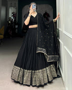 BLACK COLOR PURE CHANDERI PLAIN NAVRATRI LEHENGA CHOLI