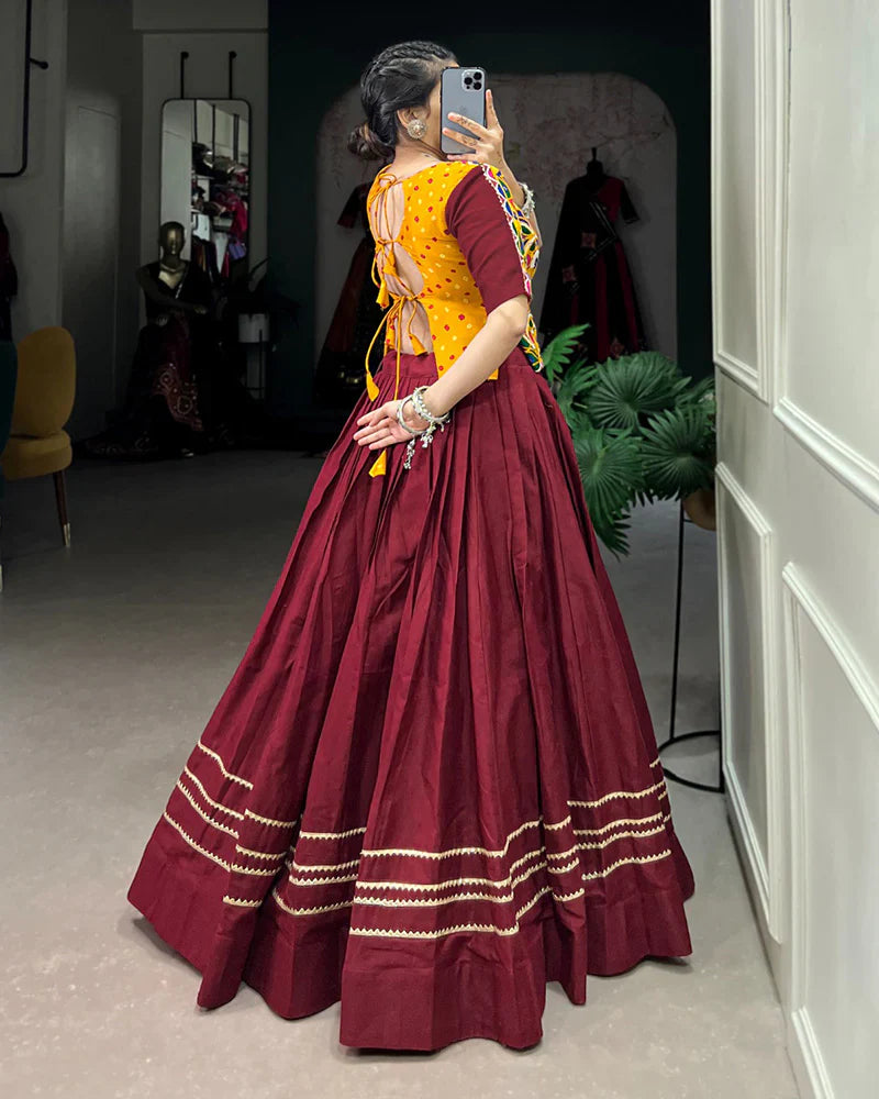 MAROON COLOR COTTON NAVRATRI LEHENGA CHOLI