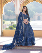 RAMA COLOR GEORGETTE HEAVY EMBROIDERY THREADED SEMI STITCHED LEHENGA CHOLI