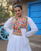 WHITE COLOR RAYON EMBROIDERED NAVRATRI LEHENGA CHOLI