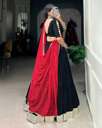 BLACK COLOR RAYON RUFFLE STYLE NAVRATRI LEHENGA CHOLI