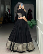 BLACK COLOR PURE CHANDERI PLAIN NAVRATRI LEHENGA CHOLI
