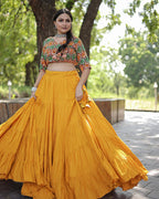 YELLOW COLOR RAYON FULL FLAIR NAVRATRI LEHENGA CHOLI