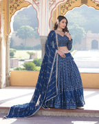 RAMA COLOR GEORGETTE HEAVY EMBROIDERY THREADED SEMI STITCHED LEHENGA CHOLI