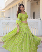GREEN COLOR PURE VISCOSE JACQUARD LEHENGA CHOLI