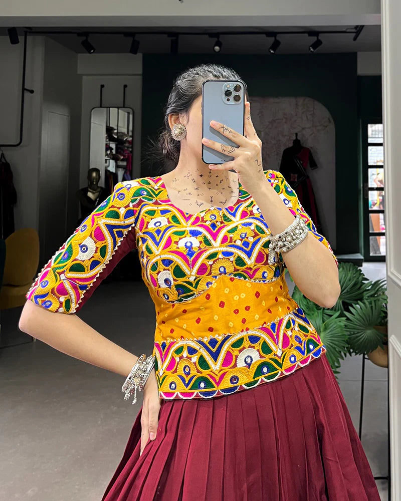 MAROON COLOR COTTON NAVRATRI LEHENGA CHOLI