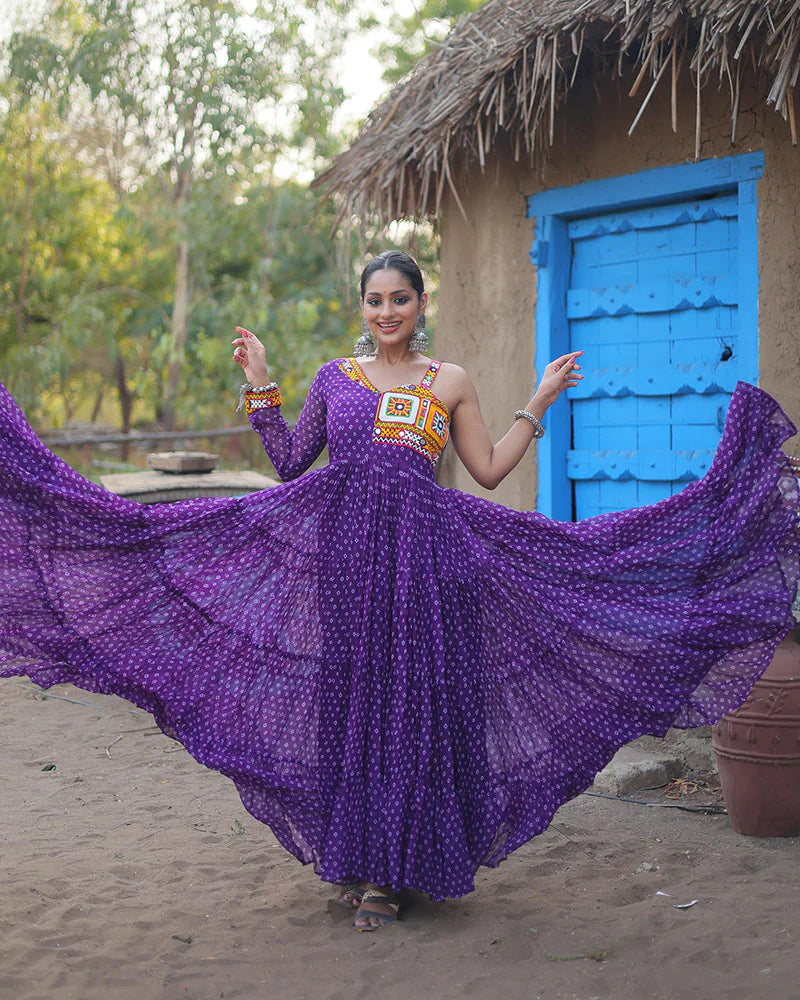PURPLE COLOR GEORGETTE FULL FLAIR NAVRATRI GOWN