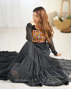 BLACK COLOR GEORGETTE LAHERIYA PRINT NAVRATRI GOWN