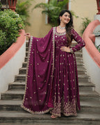 WINE COLOR DESIGNER THREE PIECE SHARARA SUIT