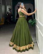 OLIVE GREEN COLOR PURE RAYON NAVRATRI LEHENGA CHOLI