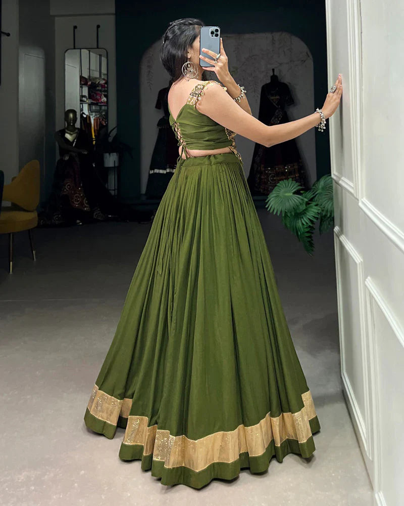 OLIVE GREEN COLOR PURE RAYON NAVRATRI LEHENGA CHOLI