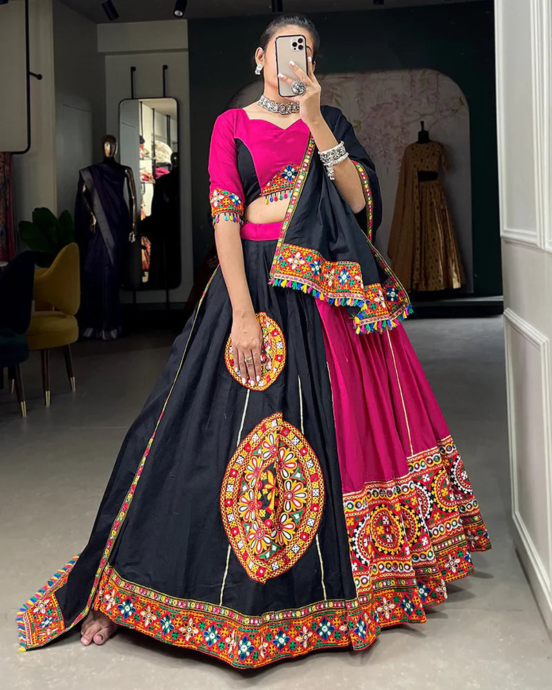 RANGILI BLACK PINK COLOR COTTON NAVRATRI LEHENGA CHOLI