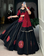 RED AND BLACK COLOR COTTON NAVRATRI LEHENGA CHOLI