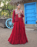 MAROON COLOR RAYON EMBROIDERED NAVRATRI LEHENGA CHOLI