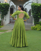 PARROT GREEN COLOR RAYON NAVRATRI GOWN