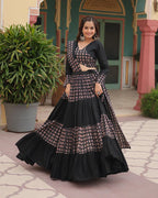 BLACK COLOR RAYON NAVRATRI LEHENGA CHOLI