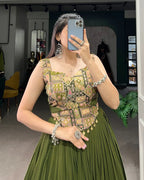 OLIVE GREEN COLOR PURE RAYON NAVRATRI LEHENGA CHOLI