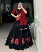 RED AND BLACK COLOR COTTON NAVRATRI LEHENGA CHOLI