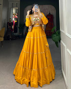 MUSTARD COLOR PURE RAYON GAMTHI NAVRATRI LEHENGA CHOLI
