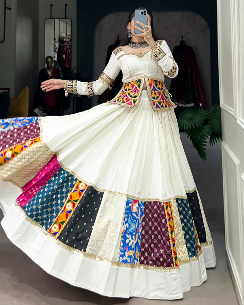 WHITE COLOR PURE RAYON NAVRATRI LEHENGA CHOLI