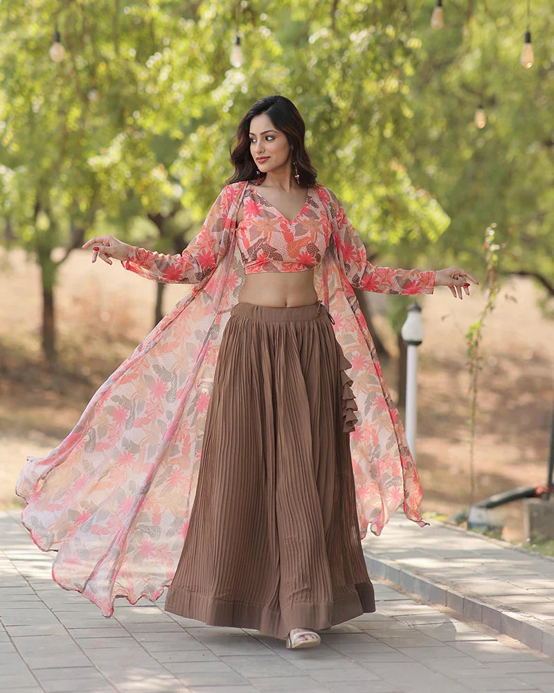 BEIGE COLOR FAUX GEORGETTE LEHENGA CHOLI