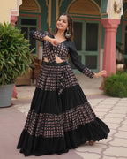 BLACK COLOR RAYON NAVRATRI LEHENGA CHOLI