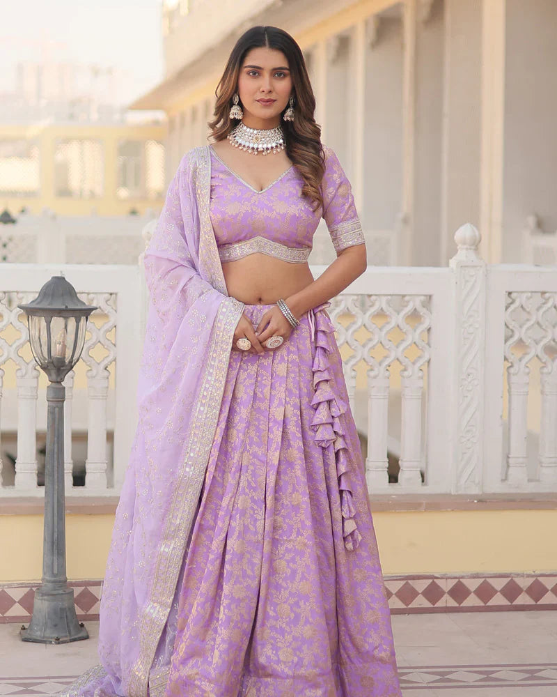 LAVENDER COLOR PURE VISCOSE JACQUARD LEHENGA CHOLI