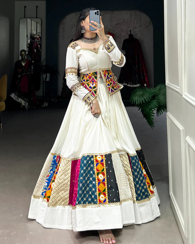 WHITE COLOR PURE RAYON NAVRATRI LEHENGA CHOLI