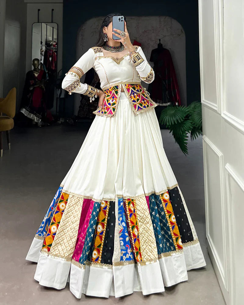 WHITE COLOR PURE RAYON NAVRATRI LEHENGA CHOLI