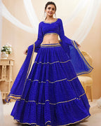 BLUE COLOR GEORGETTE LEHERIYA PRINTED LEHENGA CHOLI