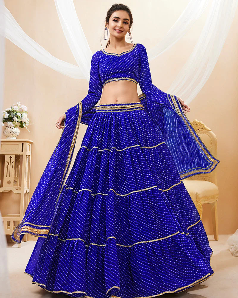 BLUE COLOR GEORGETTE LEHERIYA PRINTED LEHENGA CHOLI