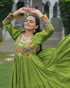 PARROT GREEN COLOR RAYON NAVRATRI GOWN