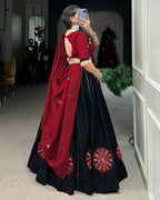 RED AND BLACK COLOR COTTON NAVRATRI LEHENGA CHOLI