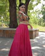 PINK COLOR RAYON FULL FLAIR NAVRATRI LEHENGA CHOLI