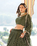 DARK GREEN COLOR GEORGETTE HEAVY EMBROIDERY THREADED SEMI STITCHED LEHENGA CHOLI