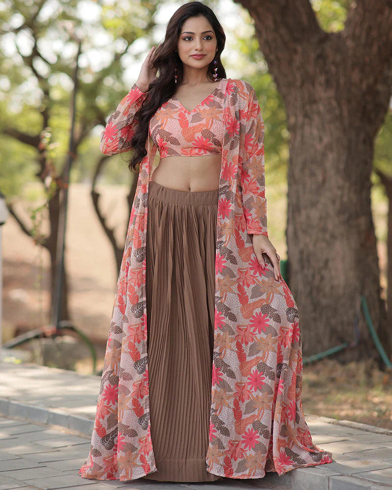 BEIGE COLOR FAUX GEORGETTE LEHENGA CHOLI