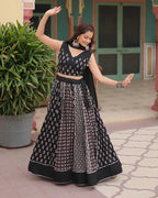 BLACK COLOR RAYON KALI PATTERN NAVRATRI LEHENGA CHOLI