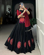 RED AND BLACK COLOR COTTON NAVRATRI LEHENGA CHOLI