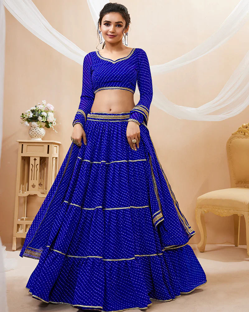 BLUE COLOR GEORGETTE LEHERIYA PRINTED LEHENGA CHOLI
