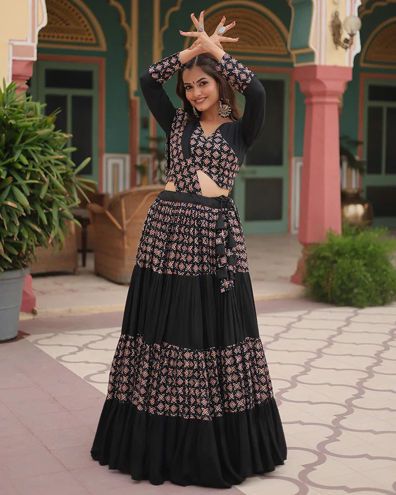 BLACK COLOR RAYON NAVRATRI LEHENGA CHOLI