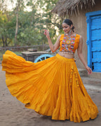 MUSTARD COLOR RAYON EMBROIDERED NAVRATRI LEHENGA CHOLI