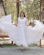 WHITE COLOR DESIGNER EMBROIDERED GOWN WITH DUPATTA