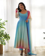 BEAUTIFUL MULTI COLOR FULLY FLAIR GEORGETTE THREE PIECE ANARKALI SUIT
