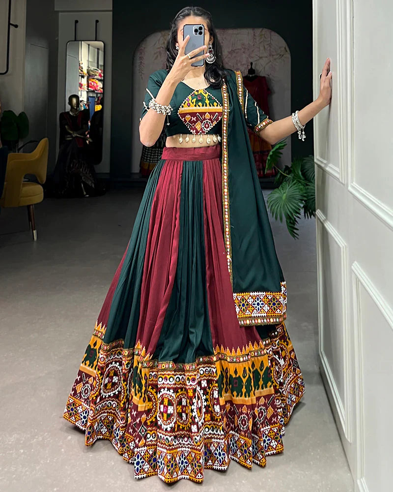 MAROON COLOR RAYON PRINTED NAVRATRI LEHENGA CHOLI