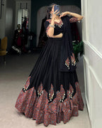 BLACK COLOR COTTON PRINTED WITH COWRIE LEHENGA CHOLI