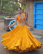 MUSTARD COLOR RAYON EMBROIDERED NAVRATRI LEHENGA CHOLI